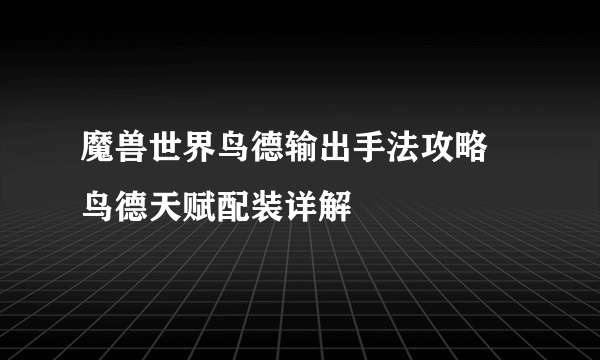 魔兽世界鸟德输出手法攻略 鸟德天赋配装详解