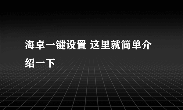 海卓一键设置 这里就简单介绍一下