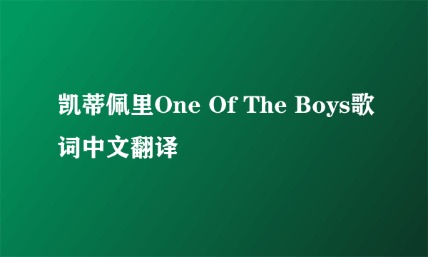 凯蒂佩里One Of The Boys歌词中文翻译