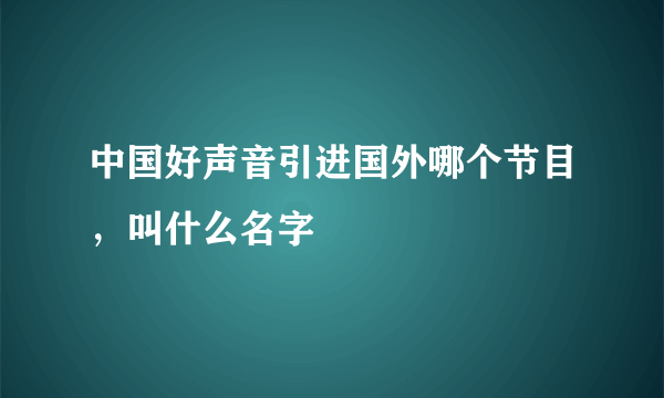 中国好声音引进国外哪个节目，叫什么名字