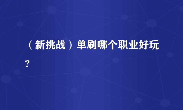 （新挑战）单刷哪个职业好玩？