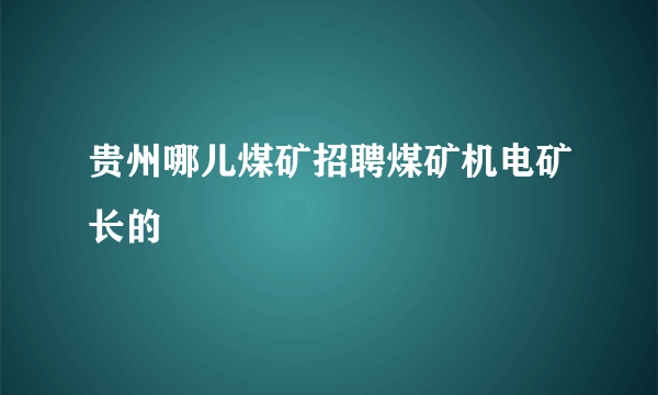 贵州哪儿煤矿招聘煤矿机电矿长的