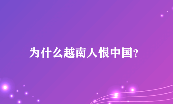 为什么越南人恨中国？