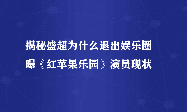 揭秘盛超为什么退出娱乐圈  曝《红苹果乐园》演员现状