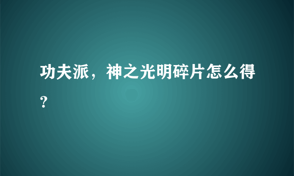 功夫派，神之光明碎片怎么得？