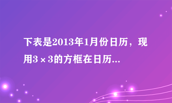 下表是2013年1月份日历，现用3×3的方框在日历中任意框出9个数，设中间一个数为n，