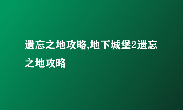 遗忘之地攻略,地下城堡2遗忘之地攻略