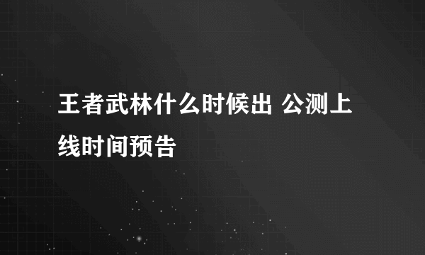 王者武林什么时候出 公测上线时间预告