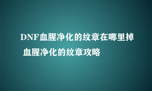 DNF血腥净化的纹章在哪里掉 血腥净化的纹章攻略