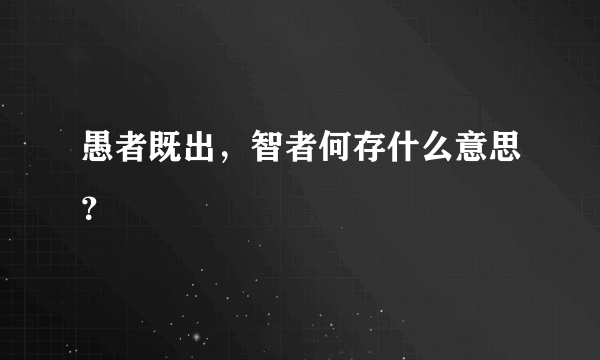 愚者既出，智者何存什么意思？