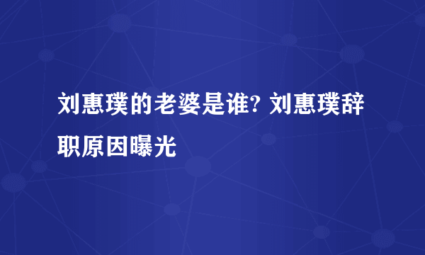 刘惠璞的老婆是谁? 刘惠璞辞职原因曝光