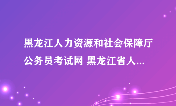 黑龙江人力资源和社会保障厅公务员考试网 黑龙江省人力资源和社会保障局公务员考试网