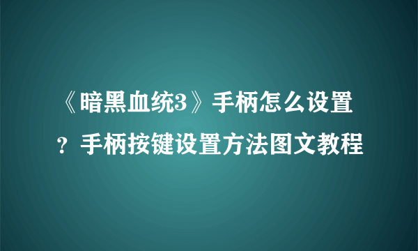 《暗黑血统3》手柄怎么设置？手柄按键设置方法图文教程