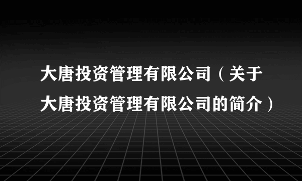 大唐投资管理有限公司（关于大唐投资管理有限公司的简介）