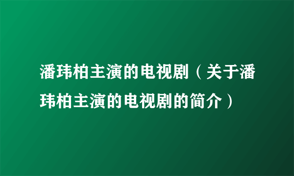 潘玮柏主演的电视剧（关于潘玮柏主演的电视剧的简介）