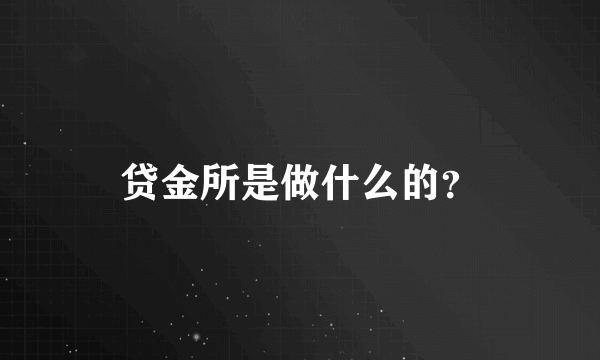 贷金所是做什么的？