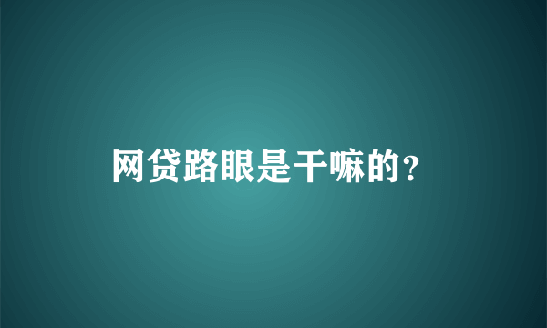 网贷路眼是干嘛的？