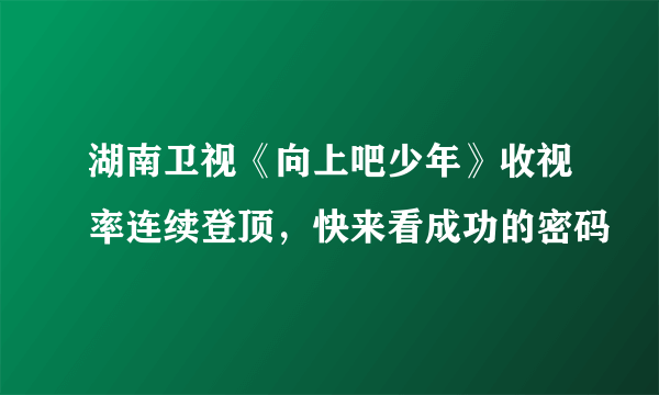 湖南卫视《向上吧少年》收视率连续登顶，快来看成功的密码