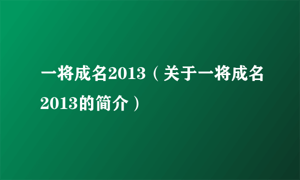 一将成名2013（关于一将成名2013的简介）