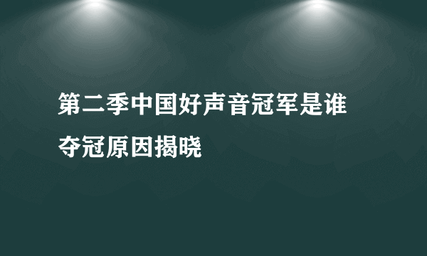 第二季中国好声音冠军是谁 夺冠原因揭晓