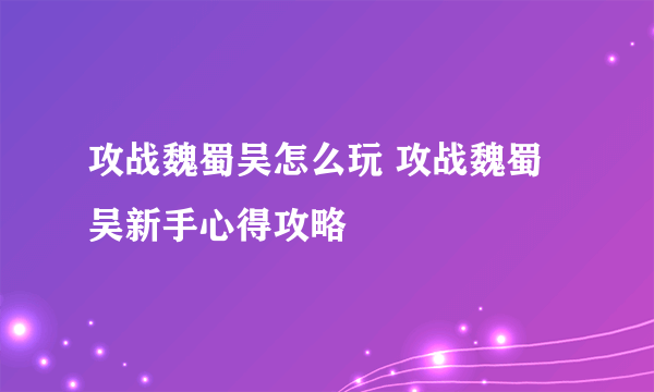 攻战魏蜀吴怎么玩 攻战魏蜀吴新手心得攻略