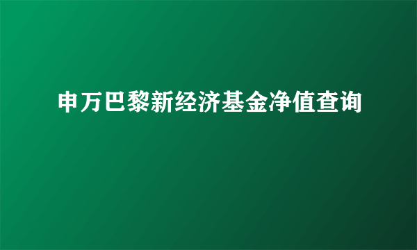 申万巴黎新经济基金净值查询