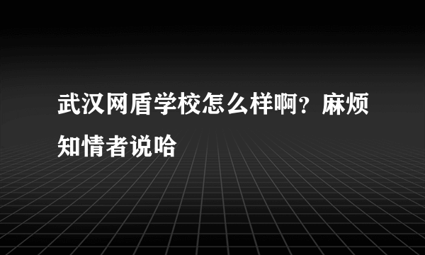 武汉网盾学校怎么样啊？麻烦知情者说哈