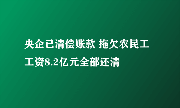 央企已清偿账款 拖欠农民工工资8.2亿元全部还清