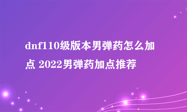 dnf110级版本男弹药怎么加点 2022男弹药加点推荐