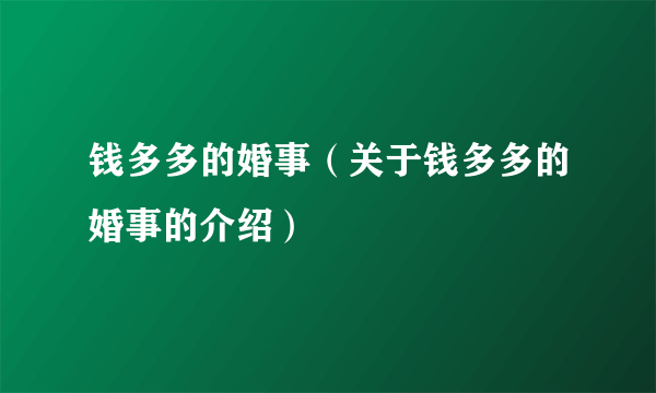 钱多多的婚事（关于钱多多的婚事的介绍）