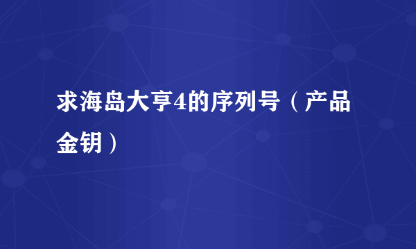 求海岛大亨4的序列号（产品金钥）