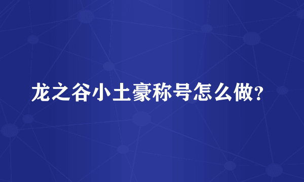 龙之谷小土豪称号怎么做？