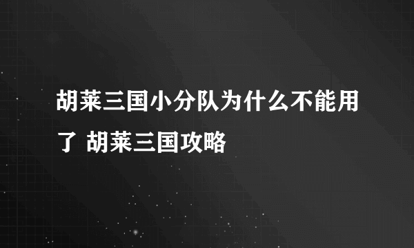 胡莱三国小分队为什么不能用了 胡莱三国攻略