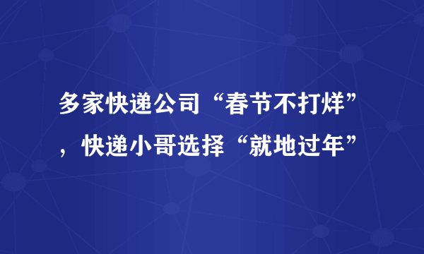 多家快递公司“春节不打烊”，快递小哥选择“就地过年”