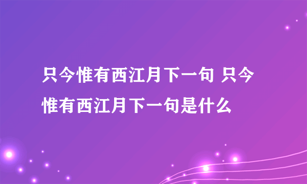 只今惟有西江月下一句 只今惟有西江月下一句是什么