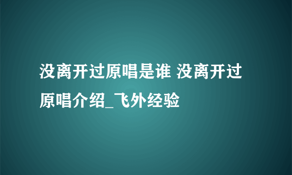 没离开过原唱是谁 没离开过原唱介绍_飞外经验