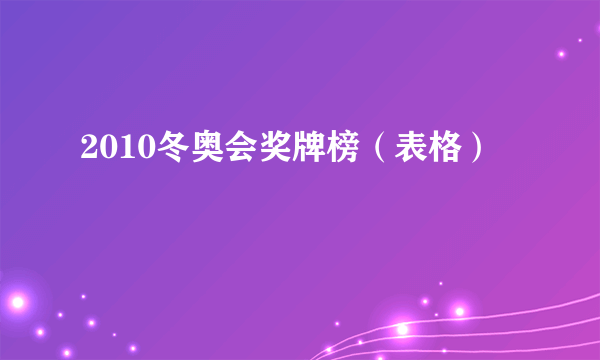 2010冬奥会奖牌榜（表格）