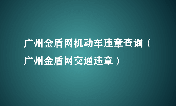 广州金盾网机动车违章查询（广州金盾网交通违章）