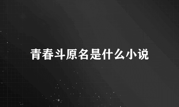 青春斗原名是什么小说