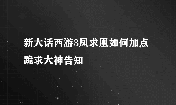 新大话西游3凤求凰如何加点跪求大神告知