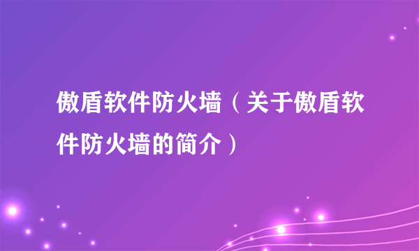 傲盾软件防火墙（关于傲盾软件防火墙的简介）