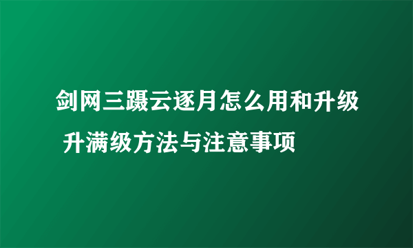 剑网三蹑云逐月怎么用和升级 升满级方法与注意事项