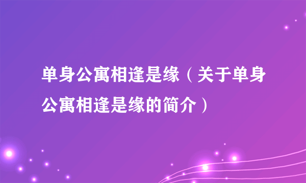 单身公寓相逢是缘（关于单身公寓相逢是缘的简介）