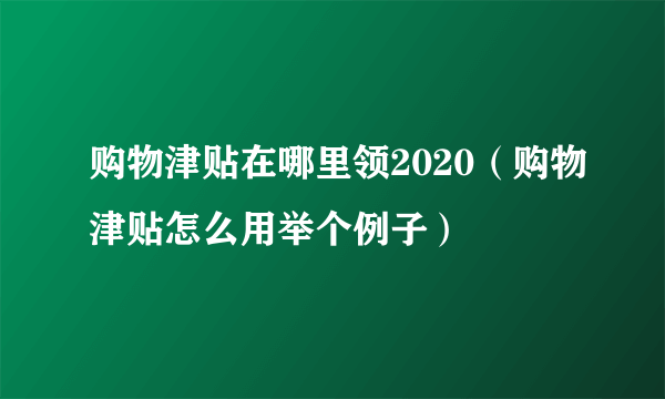 购物津贴在哪里领2020（购物津贴怎么用举个例子）