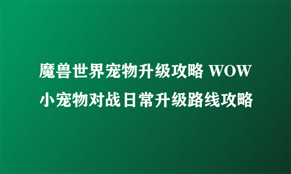 魔兽世界宠物升级攻略 WOW小宠物对战日常升级路线攻略