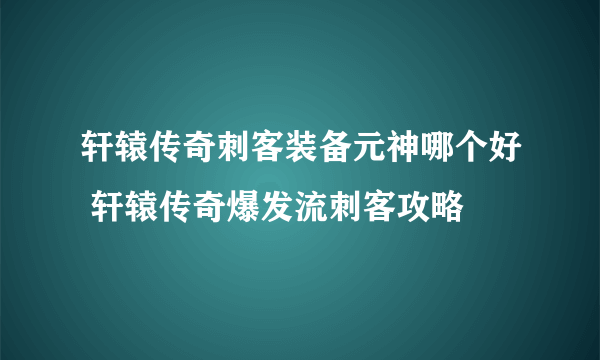 轩辕传奇刺客装备元神哪个好 轩辕传奇爆发流刺客攻略