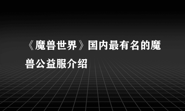 《魔兽世界》国内最有名的魔兽公益服介绍