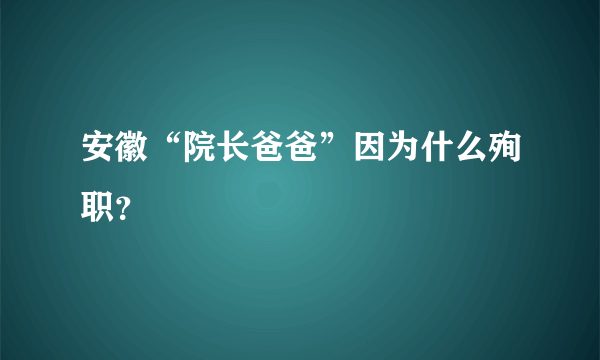 安徽“院长爸爸”因为什么殉职？