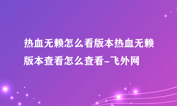 热血无赖怎么看版本热血无赖版本查看怎么查看-飞外网