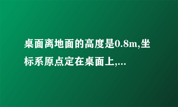 桌面离地面的高度是0.8m,坐标系原点定在桌面上,向下方向为坐标轴的正方向。经测量，确定A，B的坐标。